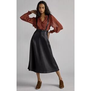 NWT Anthropologie Black Faux Leather Pinafore Skirt - Size 8